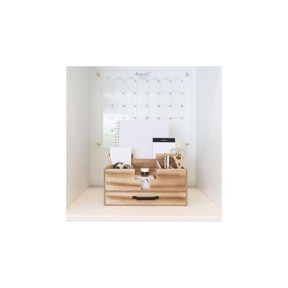 Blu Monaco Wooden Office Supplies Desk Organizer with Drawer - Image 2