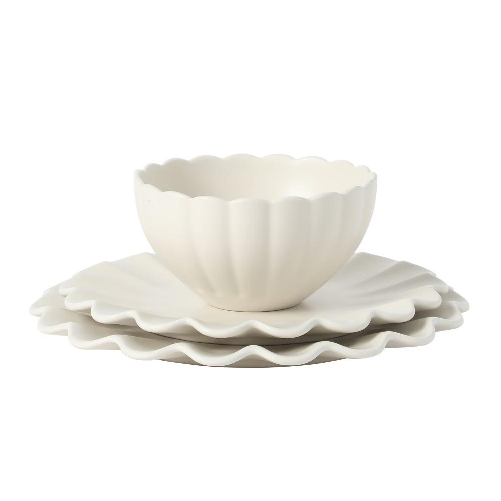 Plates and Bowls Sets, 12-Piece Stoneware Dinnerware Set for 4, Scalloped Dish Set with Dinner Plates, Salad Plates & Bowls - Image 7