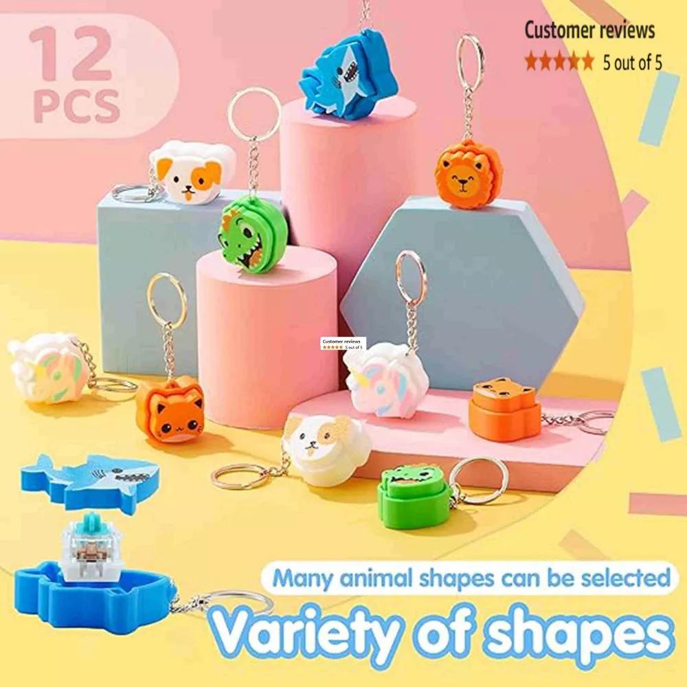 12 Pcs Animals Fidget Clicker Toys Sensory Fidget Toys Keychain for Relief Stress Anxiety Hyperactivity Birthday Gifts Goodie Bags Stuffers - Image 2