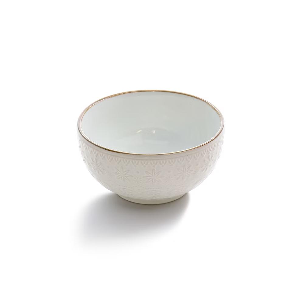 Countess 16 Piece Embossed Double Bowl Stoneware Dinnerware Set in Ivory - Image 6
