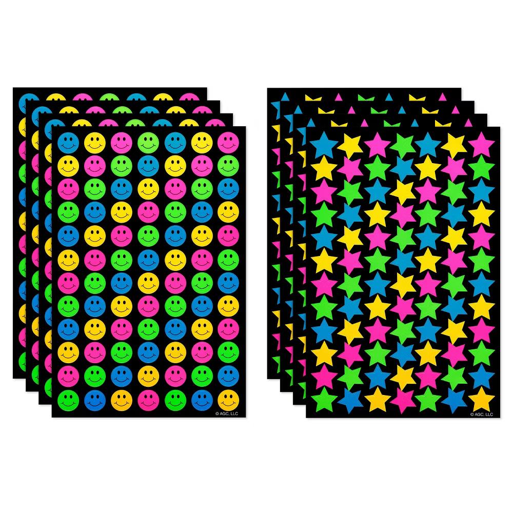 Bright Neon Smiley Faces and Star Stickers 672ct - 8 Sheets - Image 3
