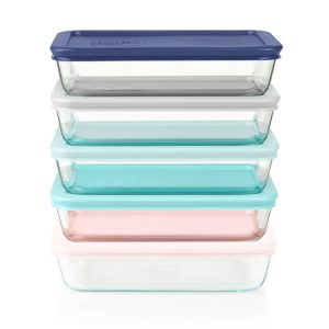Pyrex 10pc Glass Meal Prep Set: Clear Glass Food Storage Containers with Plastic Lids, Dishwasher-Safe