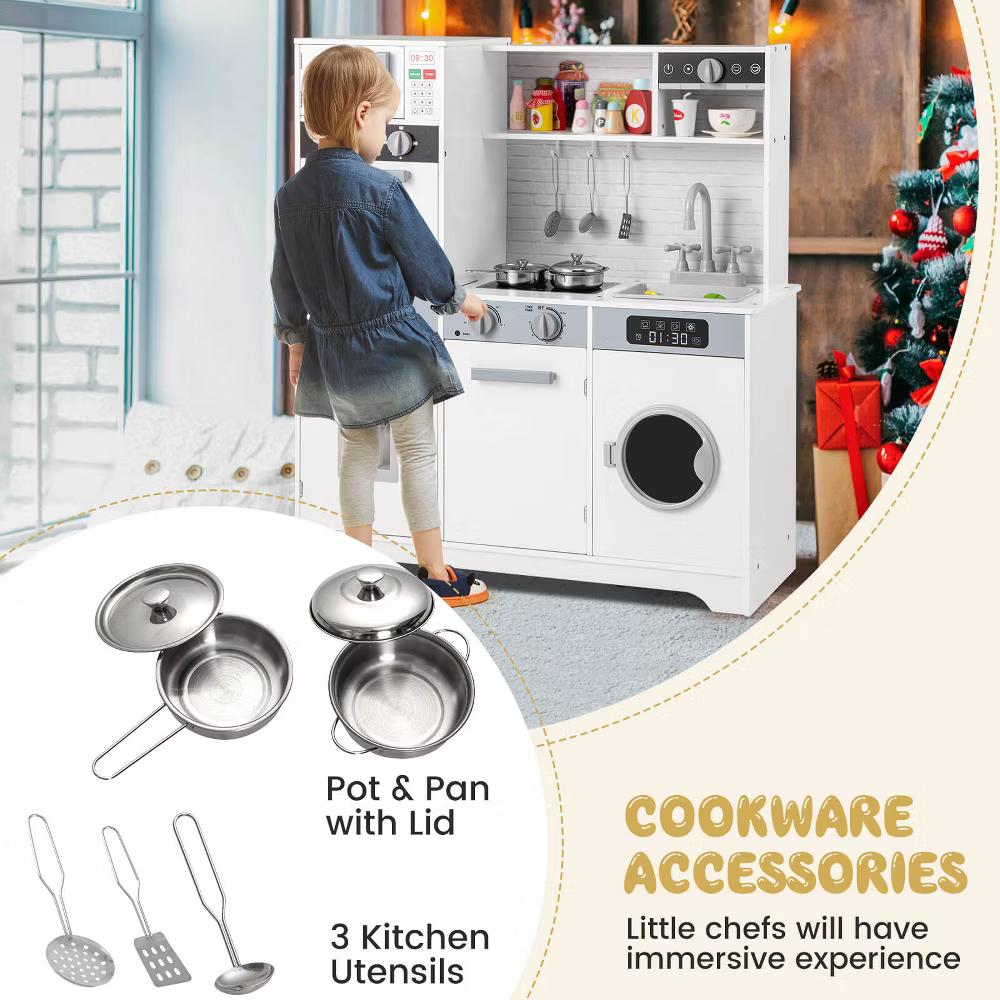 Kids Play Kitchen Toy Set w/ Water Dispenser Sink Faucet Microwave Oven Utensils - Image 3