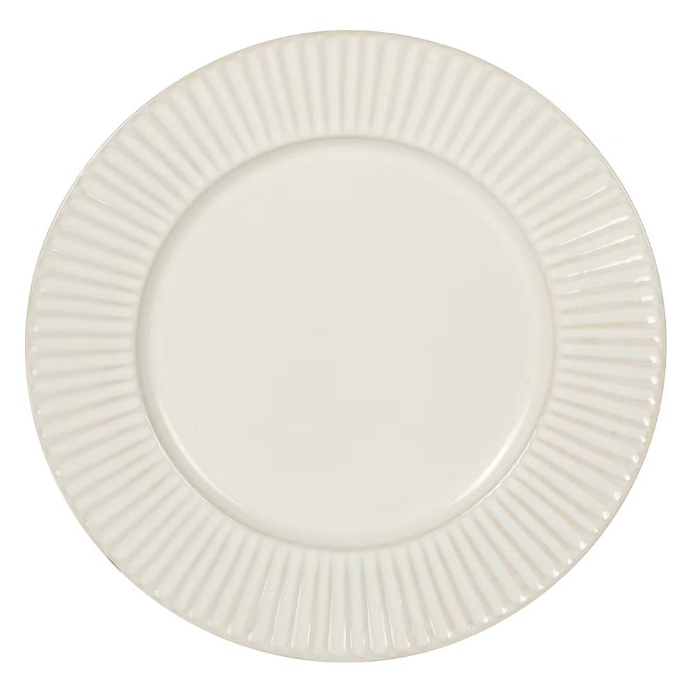 Soleil 12 Piece Linen White Stoneware Dinnerware Set for 4, Plates and Bowls Set with Dinner Plates, Salad Plates and Bowls