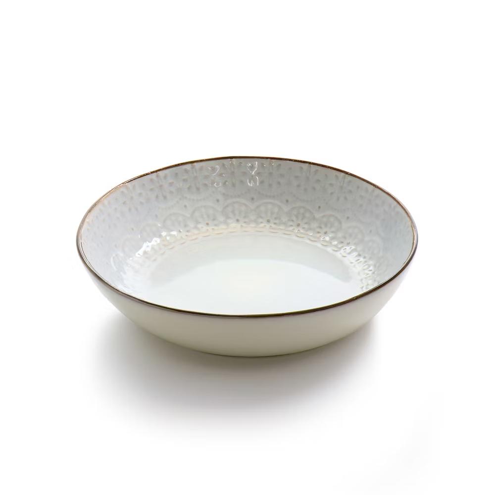 Countess 16 Piece Embossed Double Bowl Stoneware Dinnerware Set in Ivory - Image 5