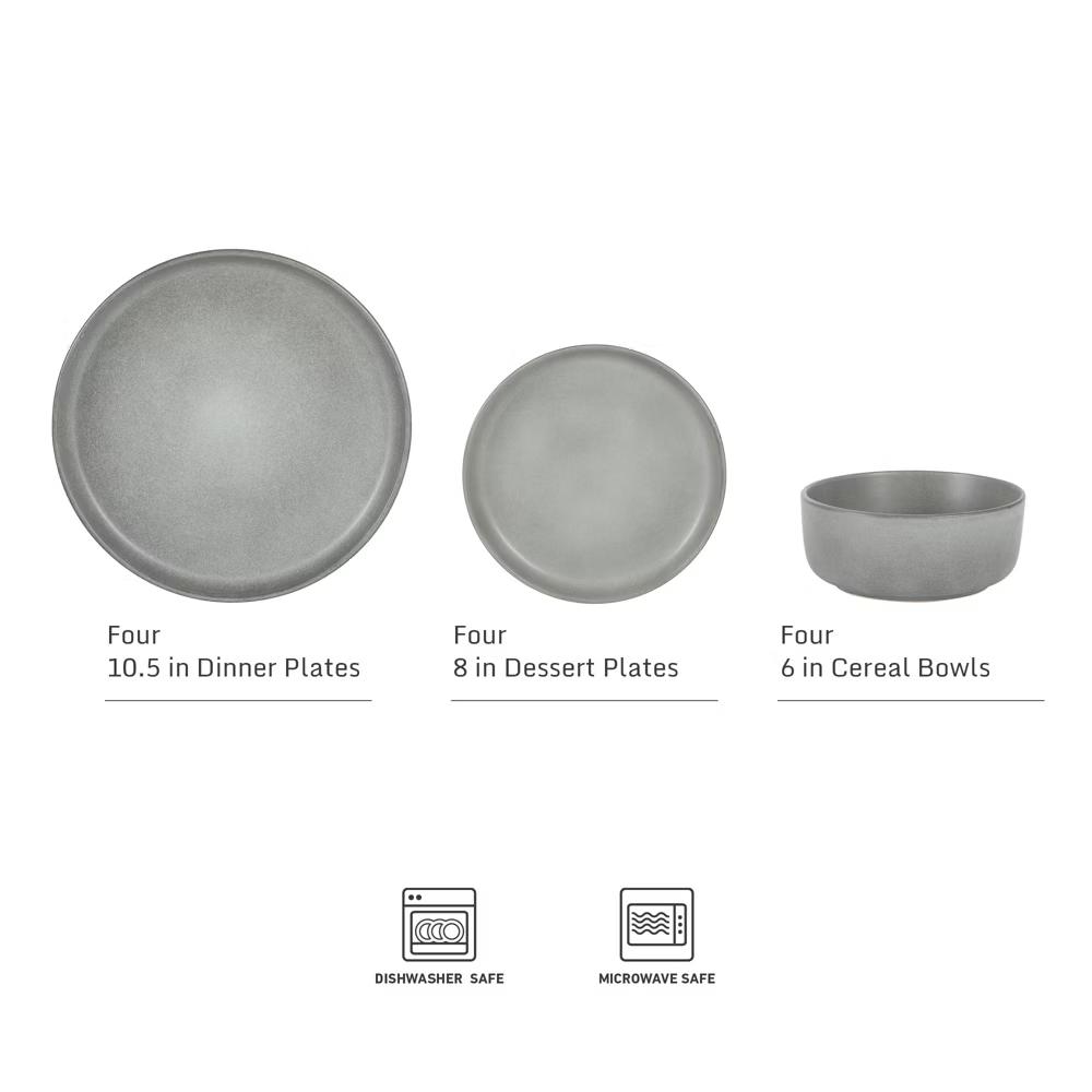 Pasco 12 Piece (Service for 4) Plates and Bowls Reactive Glaze Dishes Stoneware Ceramic Dinnerware Set - Image 2