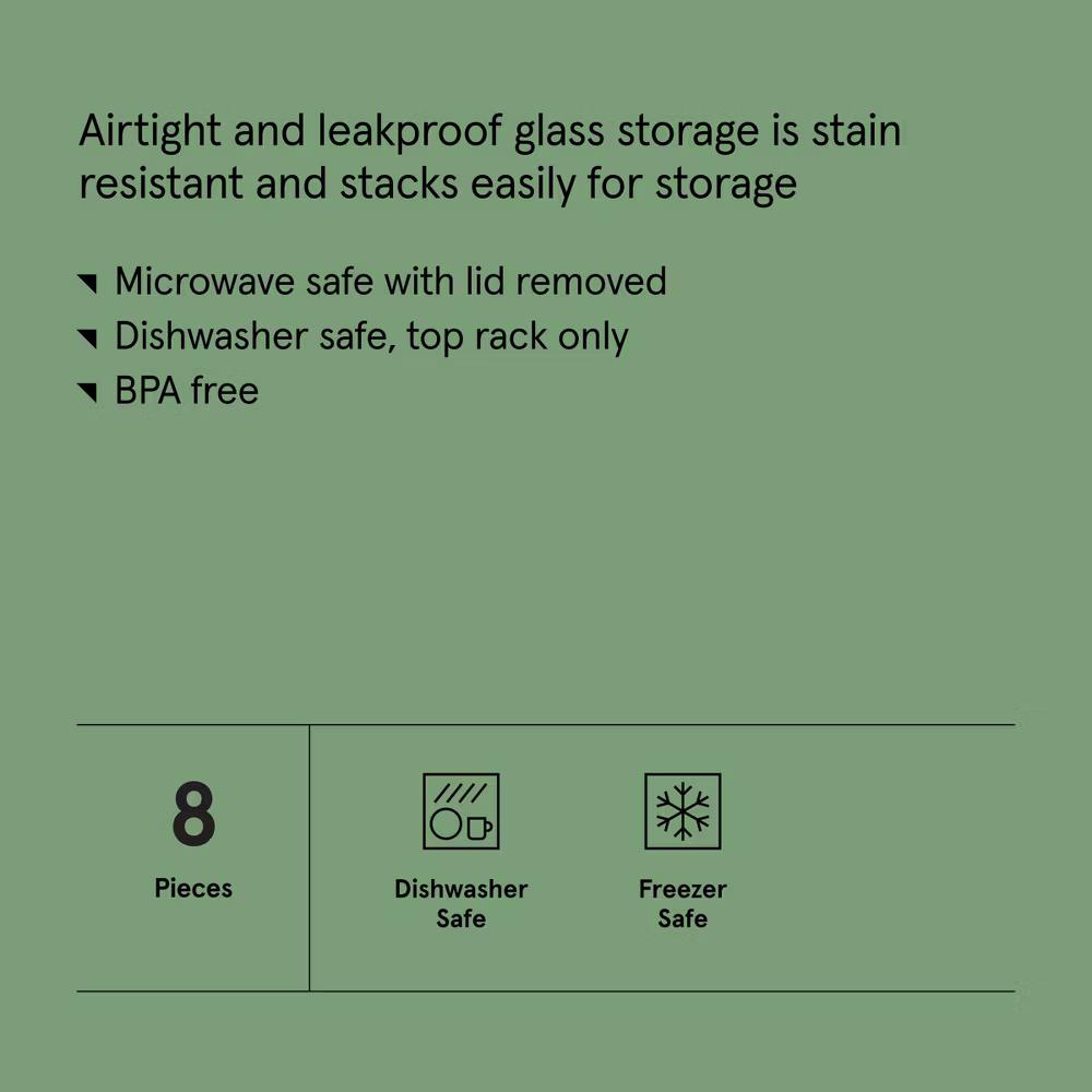 8pc (Set of 4) Glass Food Storage Container Set Clear - Freezer, Dishwasher & Microwave Safe - Image 6