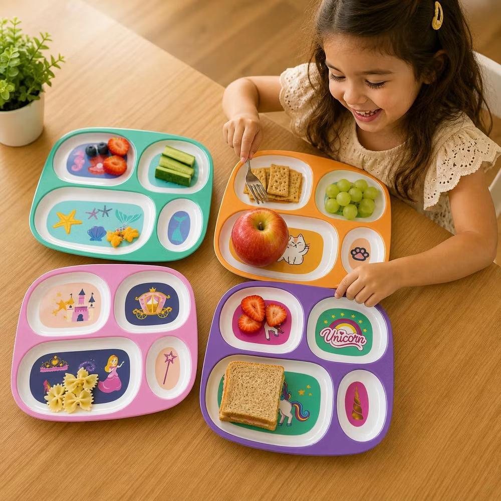 4E’s Novelty Kids Melamine Divided Dinner Plates – Set of 4 BPA-Free Plates for Picky Eaters - Image 7