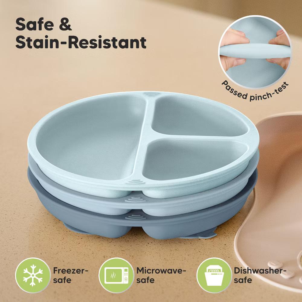 3-Pack Prep Suction Plates for Baby, 100% Silicone Toddler Plates, BPA-Free Divided Baby Plates with Suction - Image 4