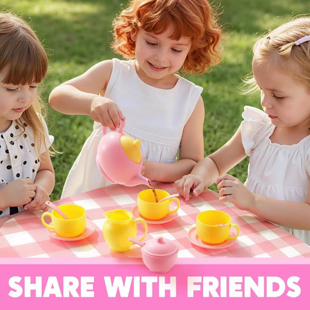 18PCS Toy Tea Set,Pretend Play Tea Party Set, Play Food Accessories Pink Tea Set, Mini Kitchen for Kids, Gifts for Toddler Girls Ages 3 4 5 6 - Image 5