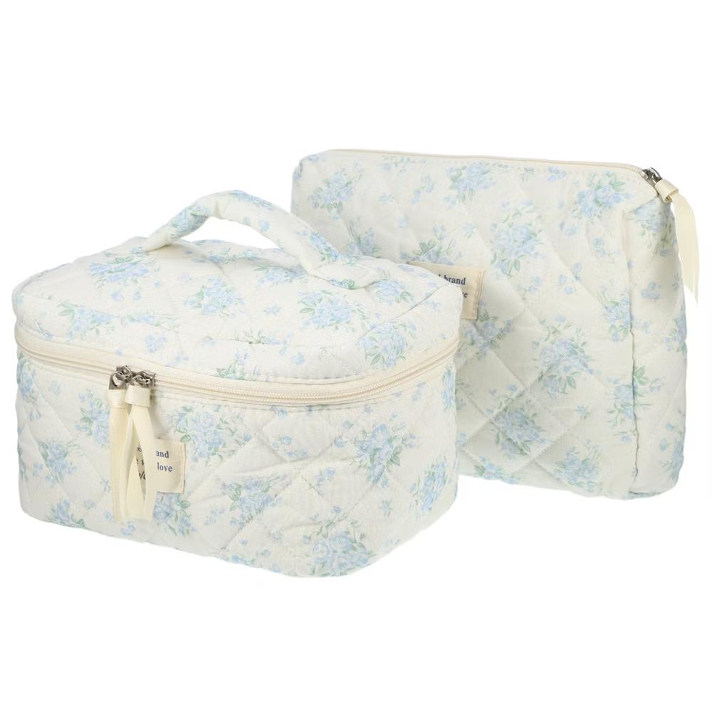 Women's Quilted Makeup Bag Large Capacity Cosmetic Bag White 2 Pcs