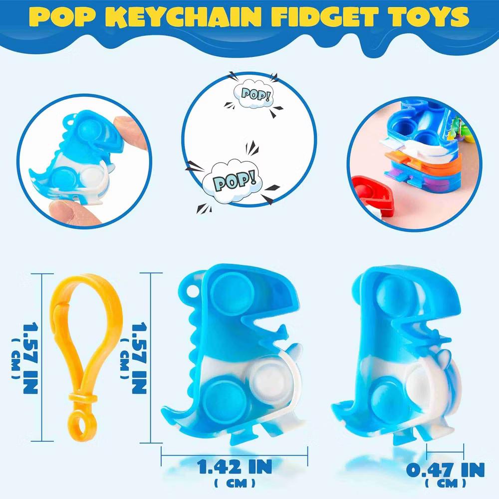 30 Pack Kids Party Favors Dinosaur Pop Fidget Keychain Mini Fidget Toys, Stress Relief Sensory Toy, Classroom Prizes, Bulk Gifts for Christmas - Image 7