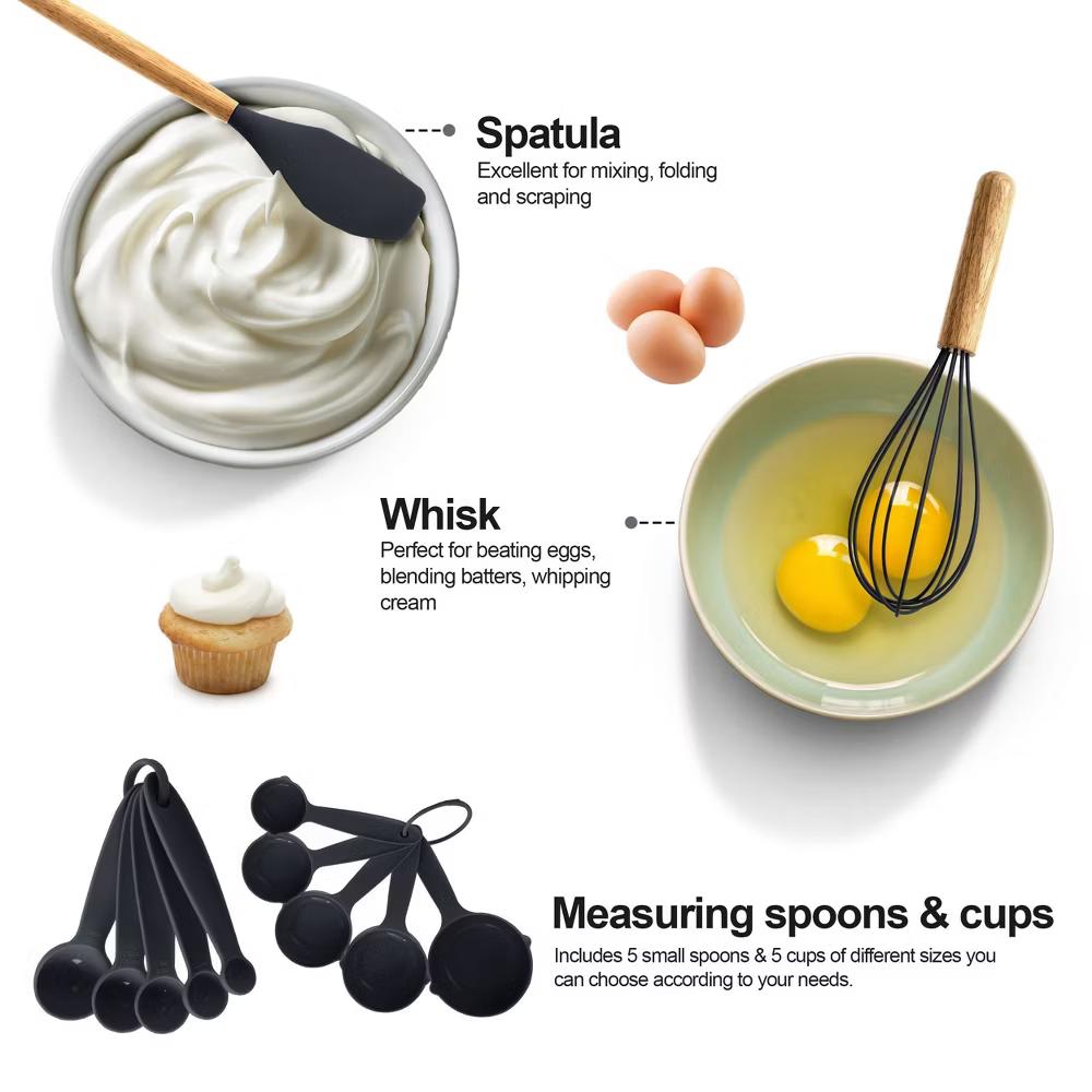 Lux Decor Cooking Utensil Set 35 Piece Silicone and Wood Kitchen Utensil Set with Holder Non Stick Kitchen Gadgets & Tools - Image 8