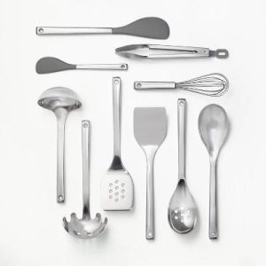 10pc Stainless Steel Kitchen Utensil Set Silver - Dishwasher-Safe Cooking Tools for Adults
