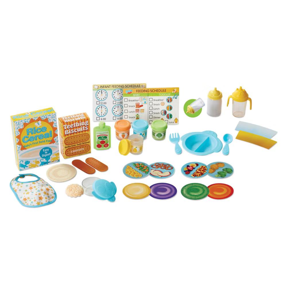 Mine to Love Mealtime Play Set for Dolls with Bottle, Pretend Baby Food Jars, Snack Pouch - 24pc - Image 9