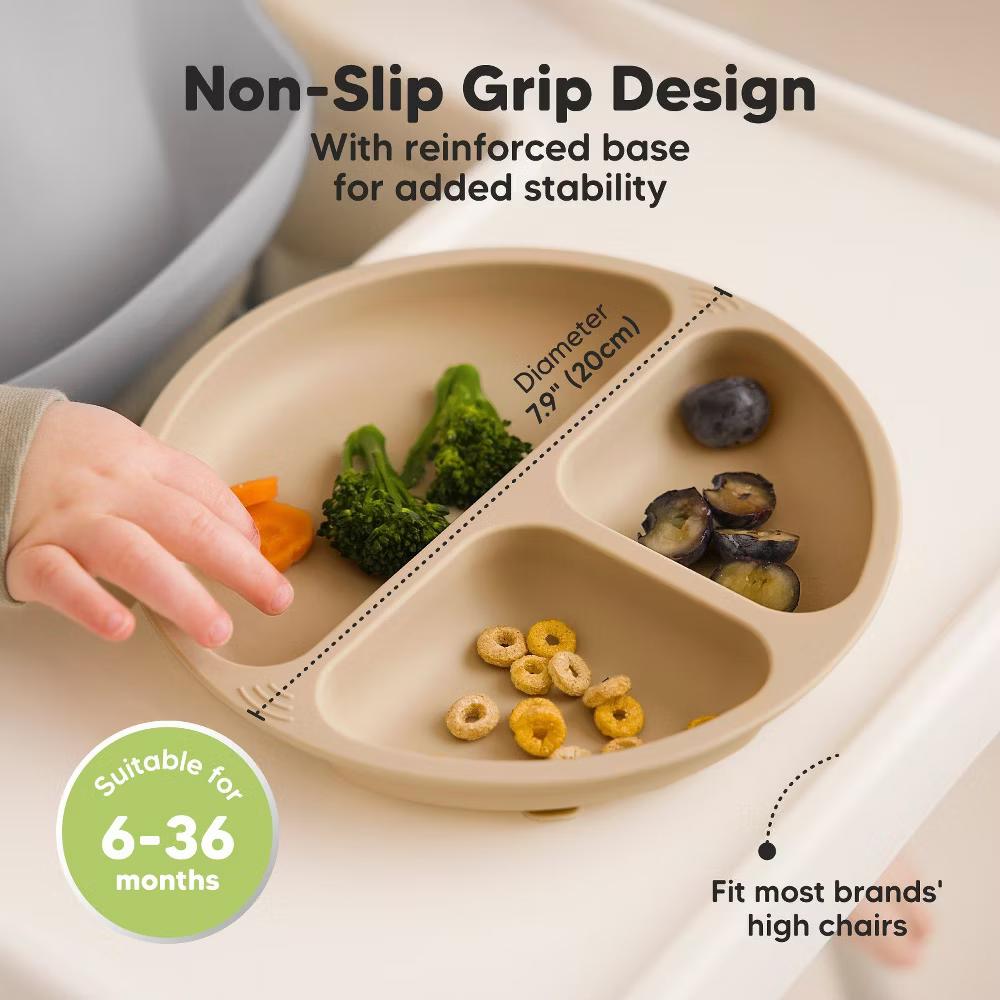 3-Pack Prep Suction Plates with Lids, 100% Silicone Baby Plates with Lid, BPA-Free Kids Divided Toddler Plates - Image 44