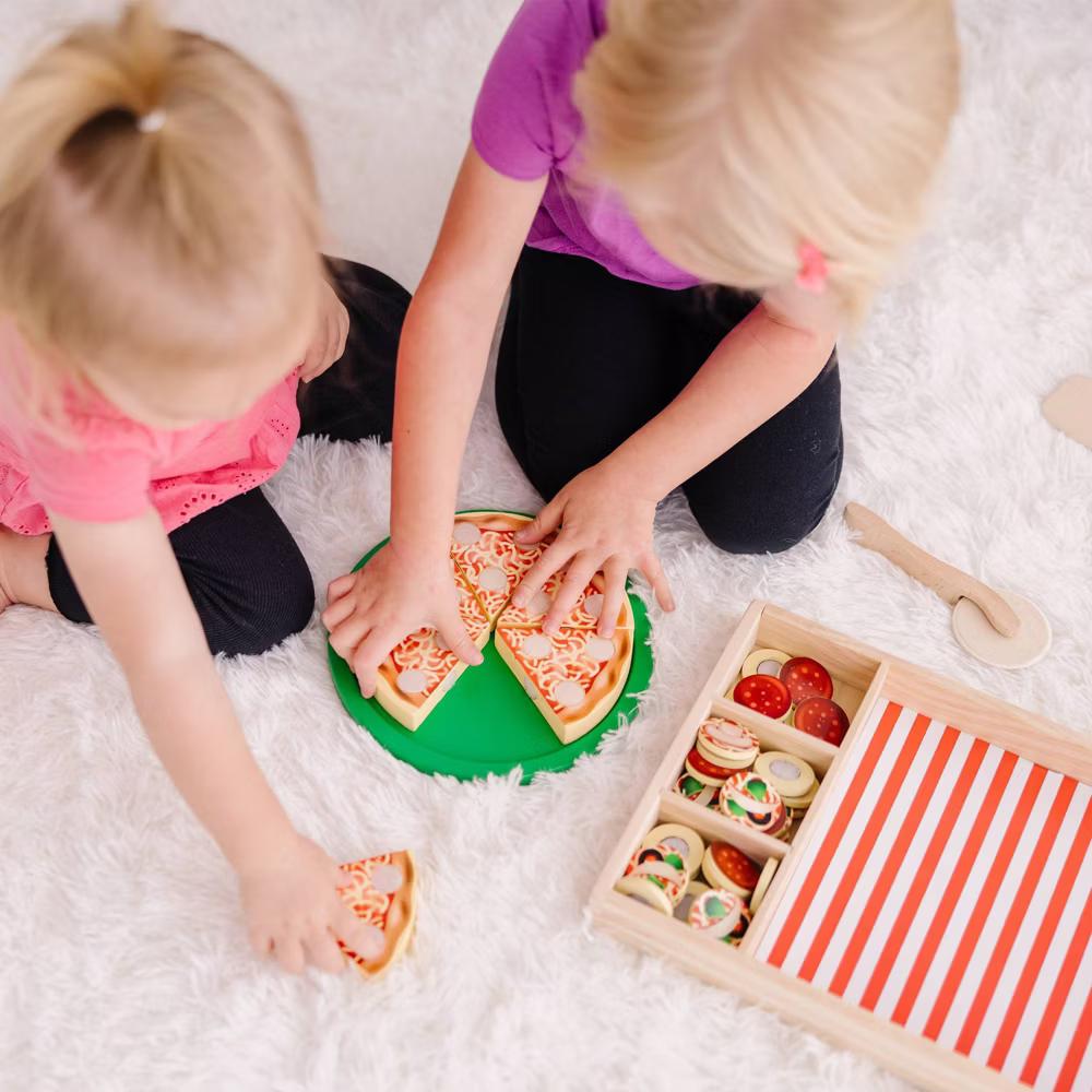 Pizza Party Wooden Pretend Play Food Set With 36 Toppings, Preschool Toy - Image 2