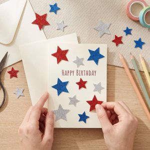 Red White and Blue Glitter Self-Adhesive Foam Star Stickers, Patriotic Stickers for 4th of July, Memorial Day (210pcs)