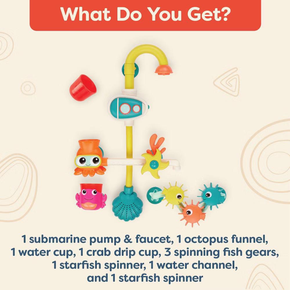 Bath Pump Toy & Drip Cups - Wonder-Full Waterworks: Kids Water-Spinning Squirting Toy, Fine Motor Skill Development - Image 7