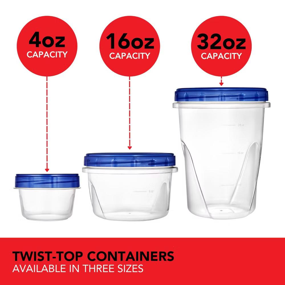 Plastic Food Storage Containers with Twist Top Lids, Airtight, Plastic, 32 oz, 6 Count - Image 2