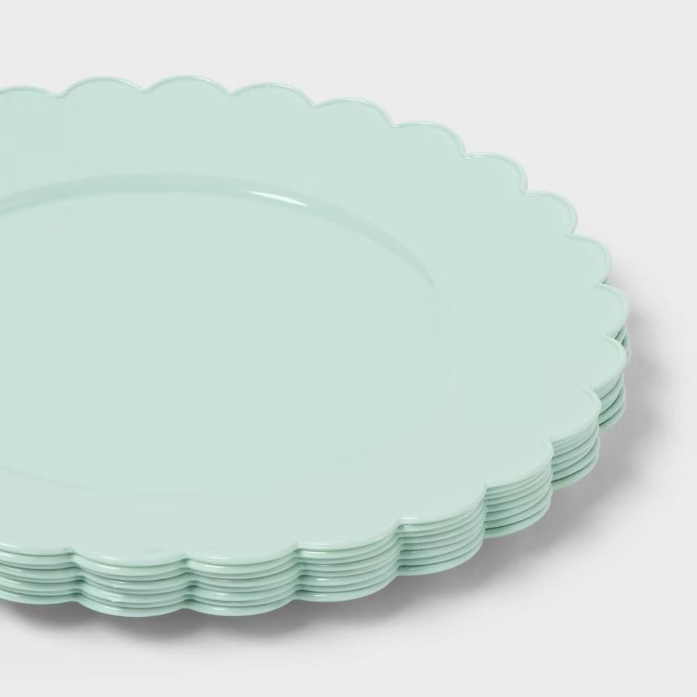 8ct Sage Green Scallop Dinner Plastic Plates - " - Image 3
