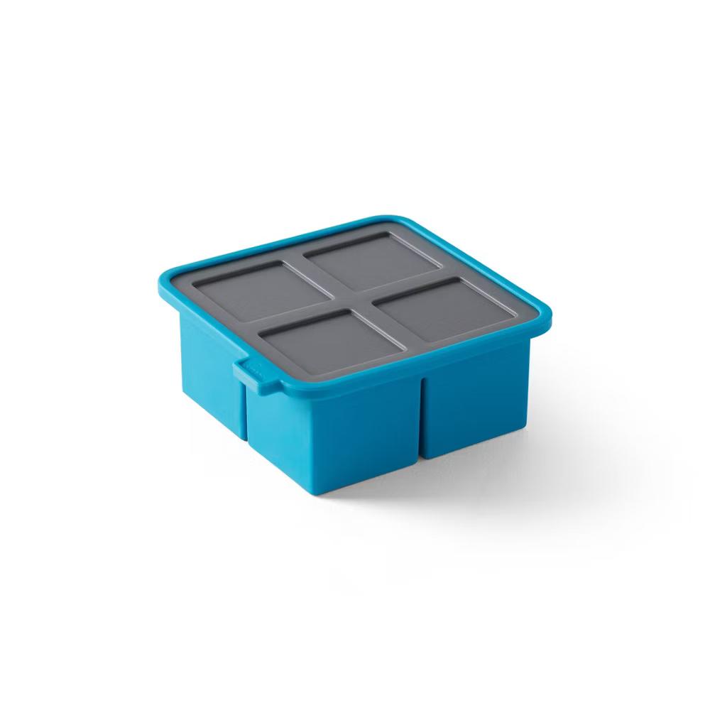 Houdini King Cube Ice Cube Tray with Lid: Silicone Whiskey Ice Mold, Reusable Blue Ice Maker, Dishwasher-Safe