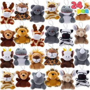 24 Pcs Mini Safari Animal Plush Toys, 3 Inch Stuffed Animals for Kids, Keychain Decorations, Party Favors, Carnival Prizes & School Gifts