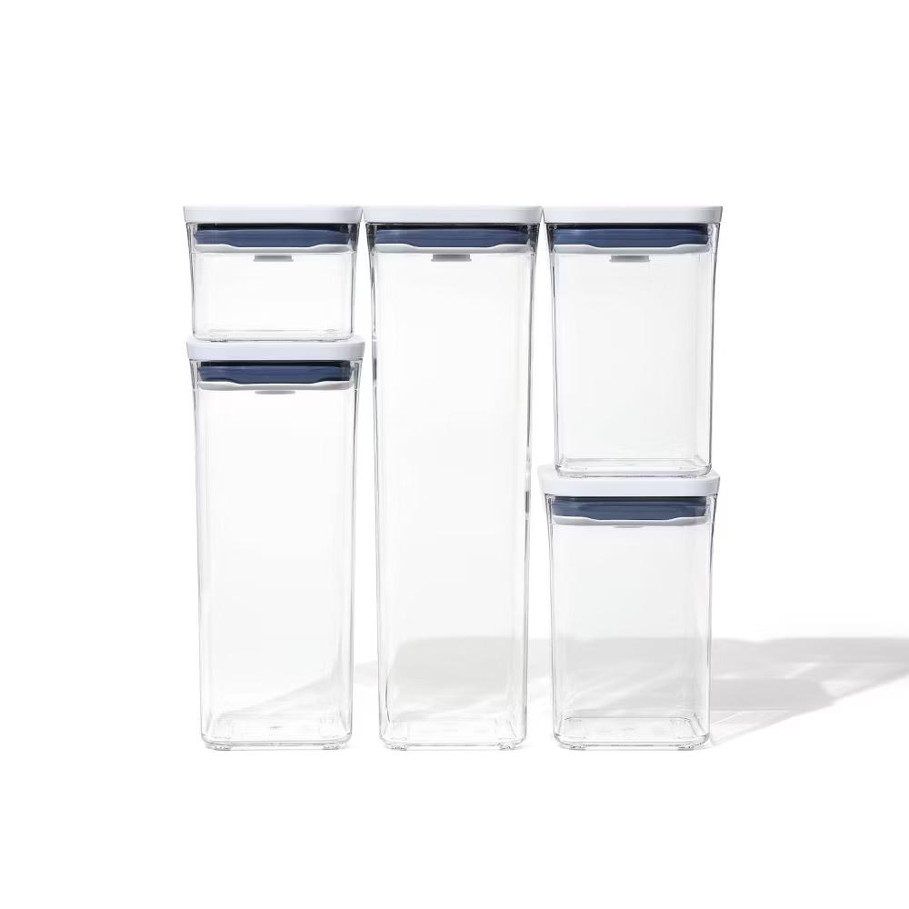 POP 5pc Plastic Airtight Food Storage Container Set White: Kitchen Canisters, Dishwasher-Safe, Lifetime Warranty - Image 2