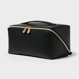 Large Diagonal-Zip Makeup Bag - Black