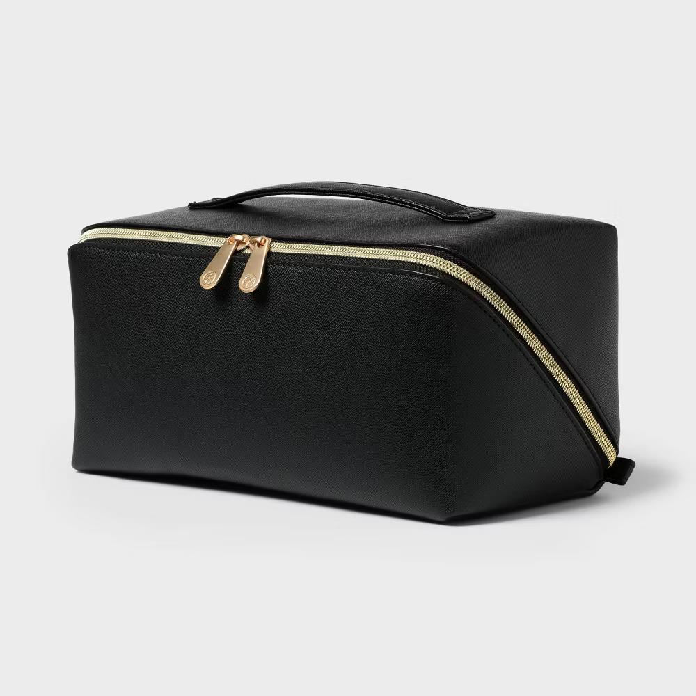 Large Diagonal-Zip Makeup Bag - Black