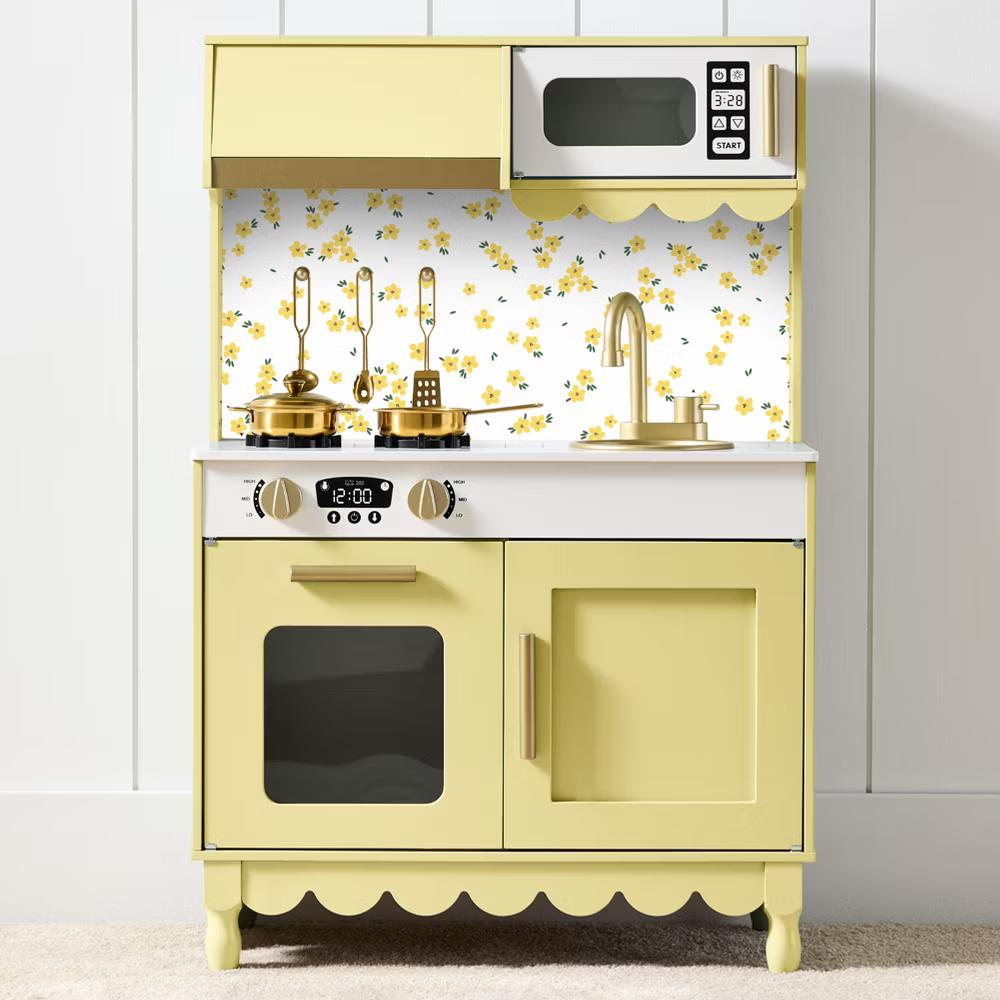 Wooden Cottage Kids Pretend Play Kitchen with 5 Accessories and Toy Storage - White - Image 21