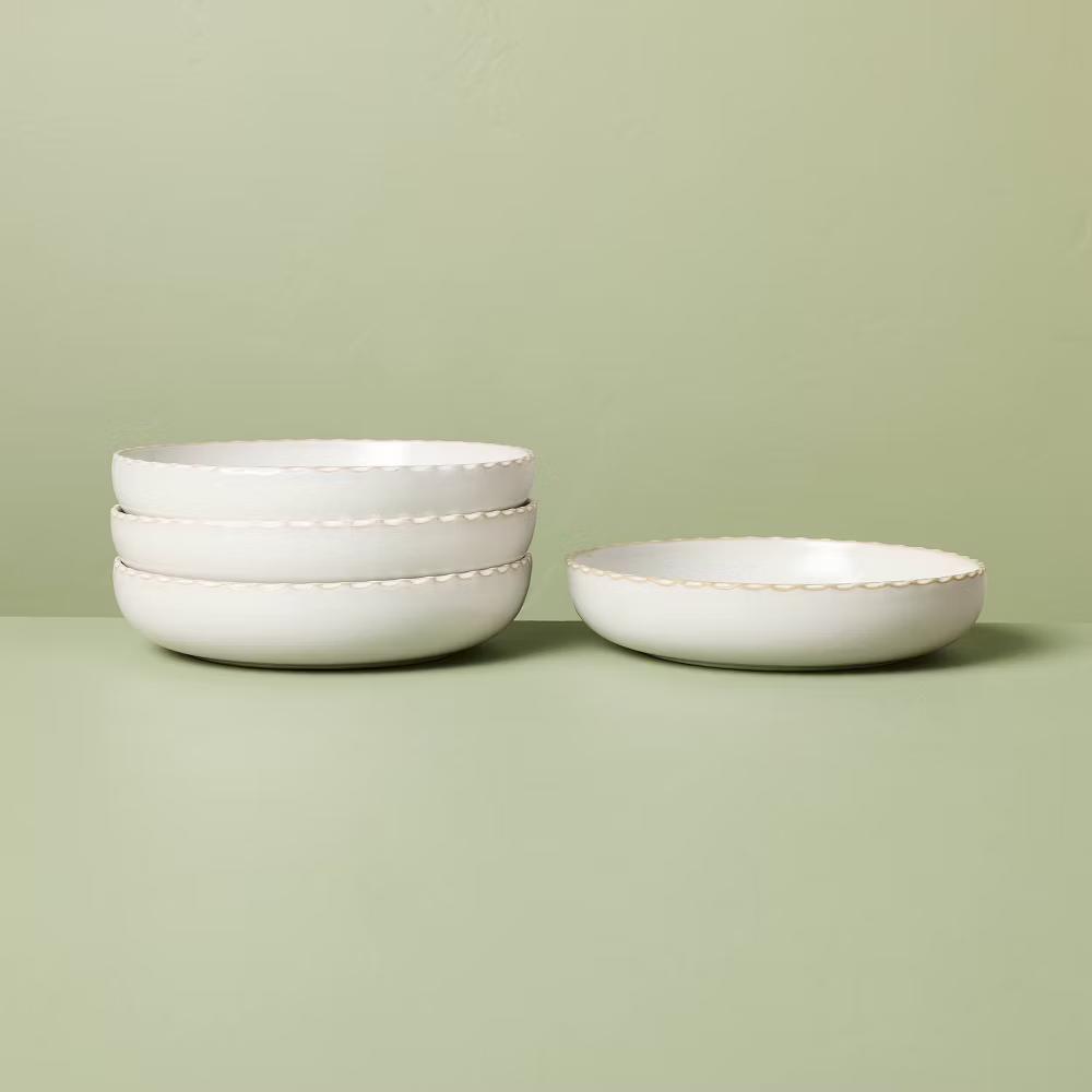 28 fl oz Stoneware Pinched Edge Pasta/Grain Bowl - with Magnolia - Image 5