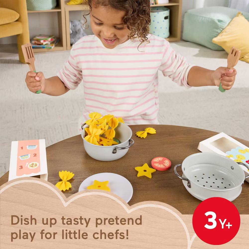 Fisher-Price Pots & Pasta Chef Set Cooking Toy with Wooden Food for Pretend Play 31pc - Image 4