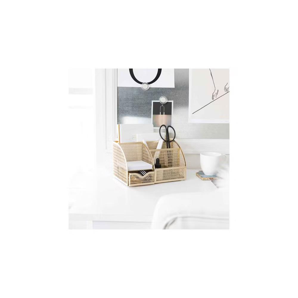 Blu Monaco Desk Organizer with Drawer - Small Metal Mesh Organizer Available in Aqua, Gold, and Pink - Image 21
