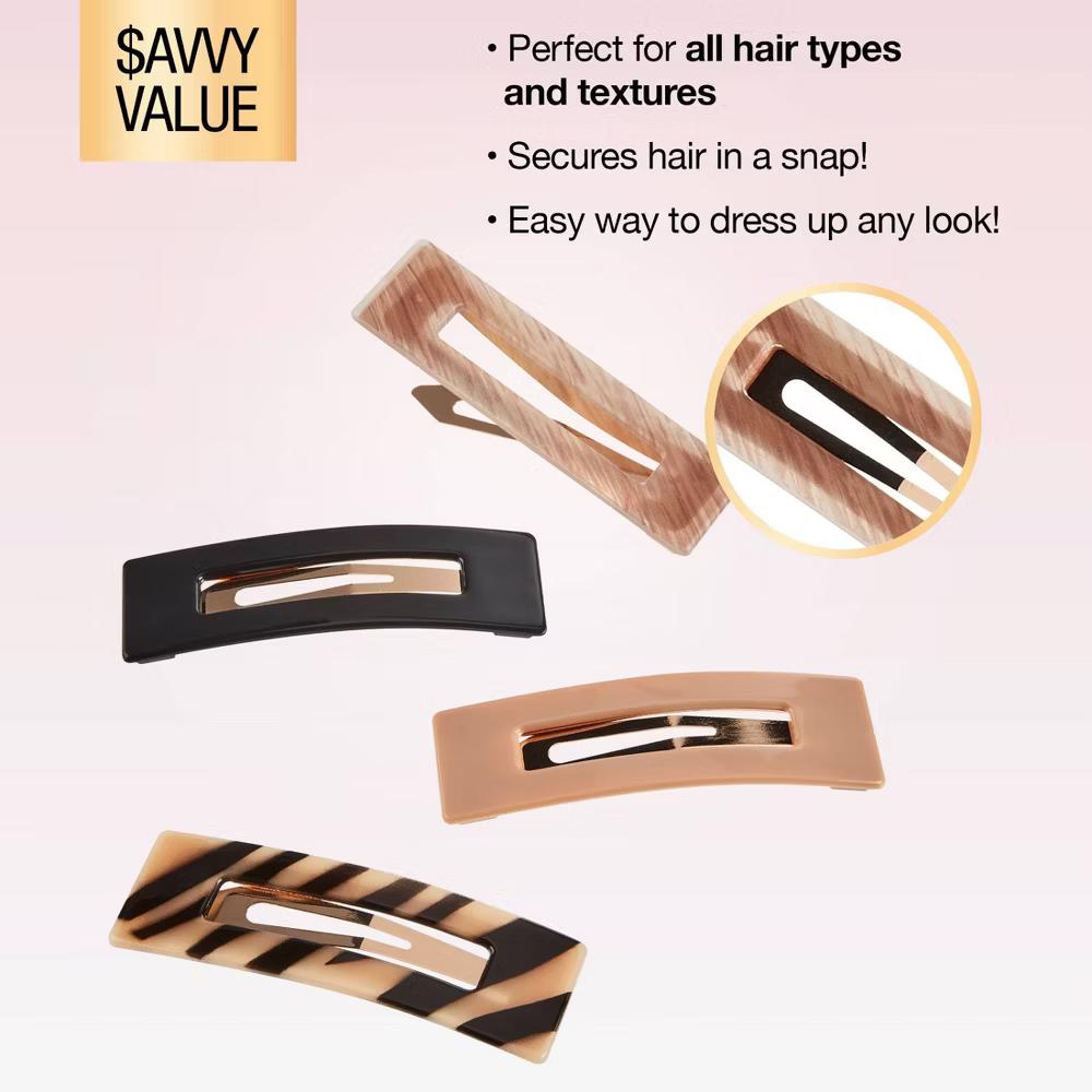 Large Rectangle Fashion Snap Clips - Assorted Colors - All Hair - 4pcs - Image 2