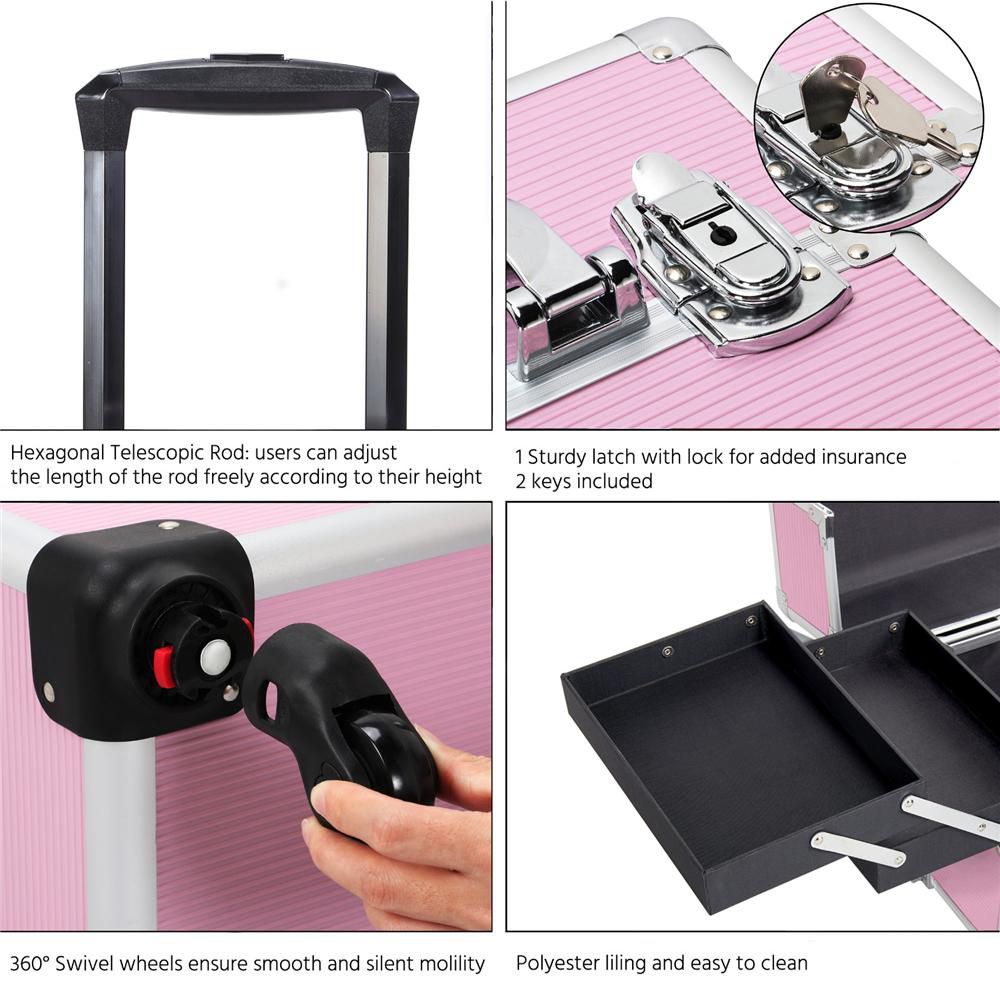 Yaheetech 4-In-1 Aluminum Rolling Cosmetic Makeup Train Cases - Image 18