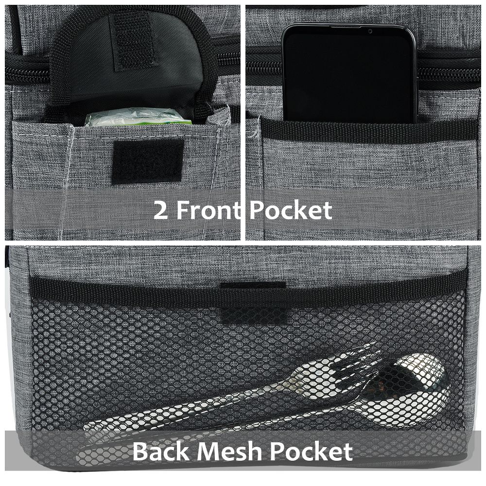 Dual Compartment Insulated Lunch Bag, Leakproof Lunch Tote with Front Pocket, Insulated Lunch Cooler Bag with Back Mesh Pocket - Image 27