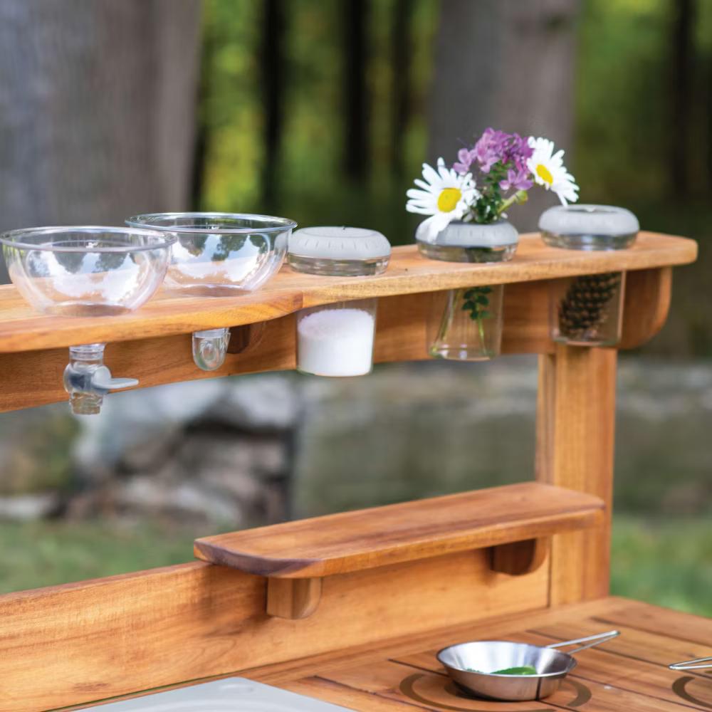 Guidecraft Acadia Kids' Outdoor Mud Kitchen Playset - Pretend Play Kitchen with Sink, Stove, and Accessories | Wooden Backyard Playset - Image 4