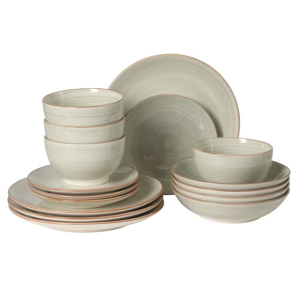 Stonebury 16 Piece Plates and Bowls Assorted Color Dishes - Handpainted Stoneware Dinnerware Set - Service for 4 - Image 17