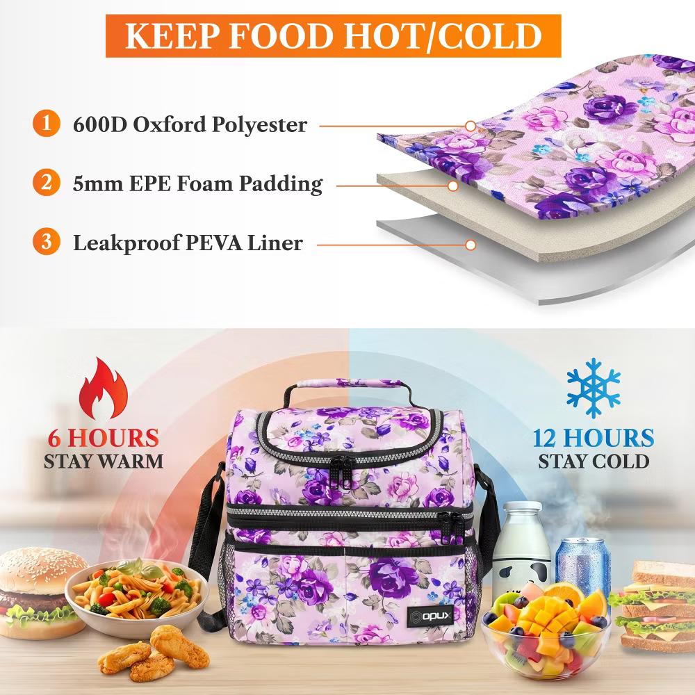 Double Decker Lunch Box Men Women, Insulated Leakproof Cooler Bag Adult Work, Dual Compartment Pail Tote Boys Girls Kids - Image 34