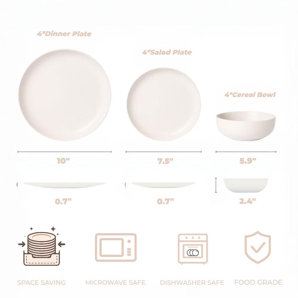 GreenElevate Stoneware Elegance 12-Piece Dinnerware Set for 4, Plates&Bowls, Microwave & Dishwasher Safe, Non-Toxic Matte Glaze, Stackable Kitchenware - Image 23