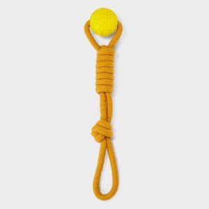 14" Rope with Ball Dog Toy - Yellow