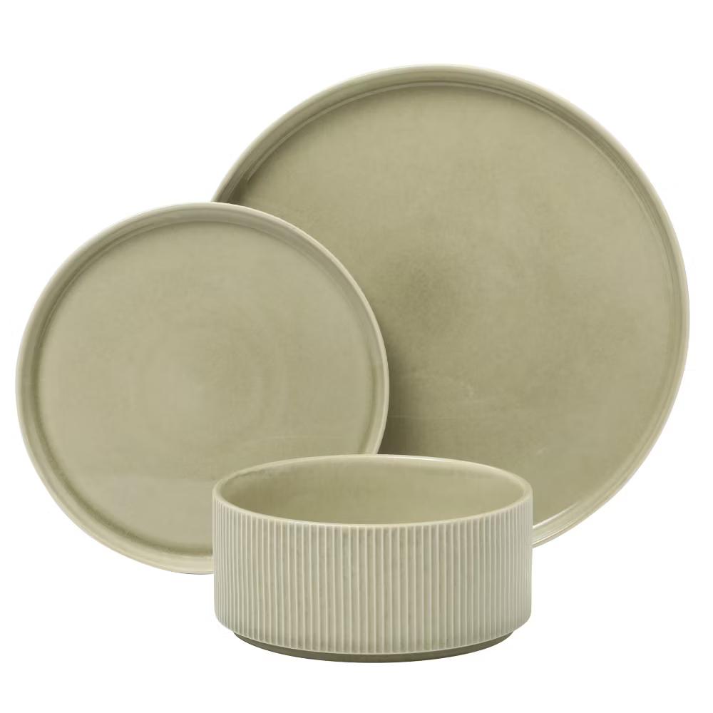 Solana Coast 12 Piece Stoneware Reactive Glaze (Service for 4) Ceramic Plates and Bowls Modern Shape Embossed Dinnerware Set - Image 11