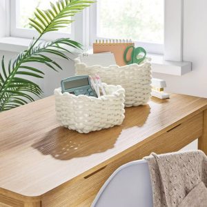 2pk Rectangle Knit Decorative Basket
