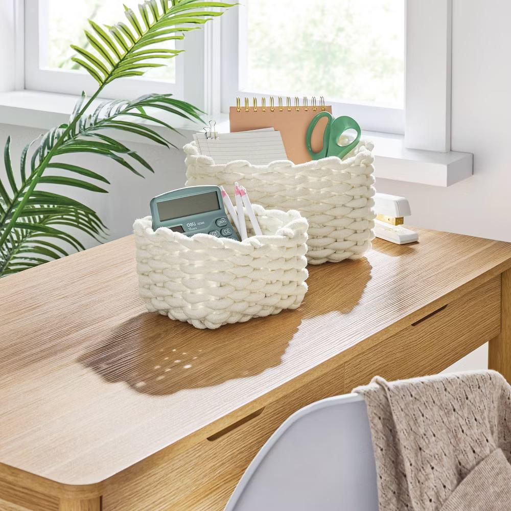 2pk Rectangle Knit Decorative Basket