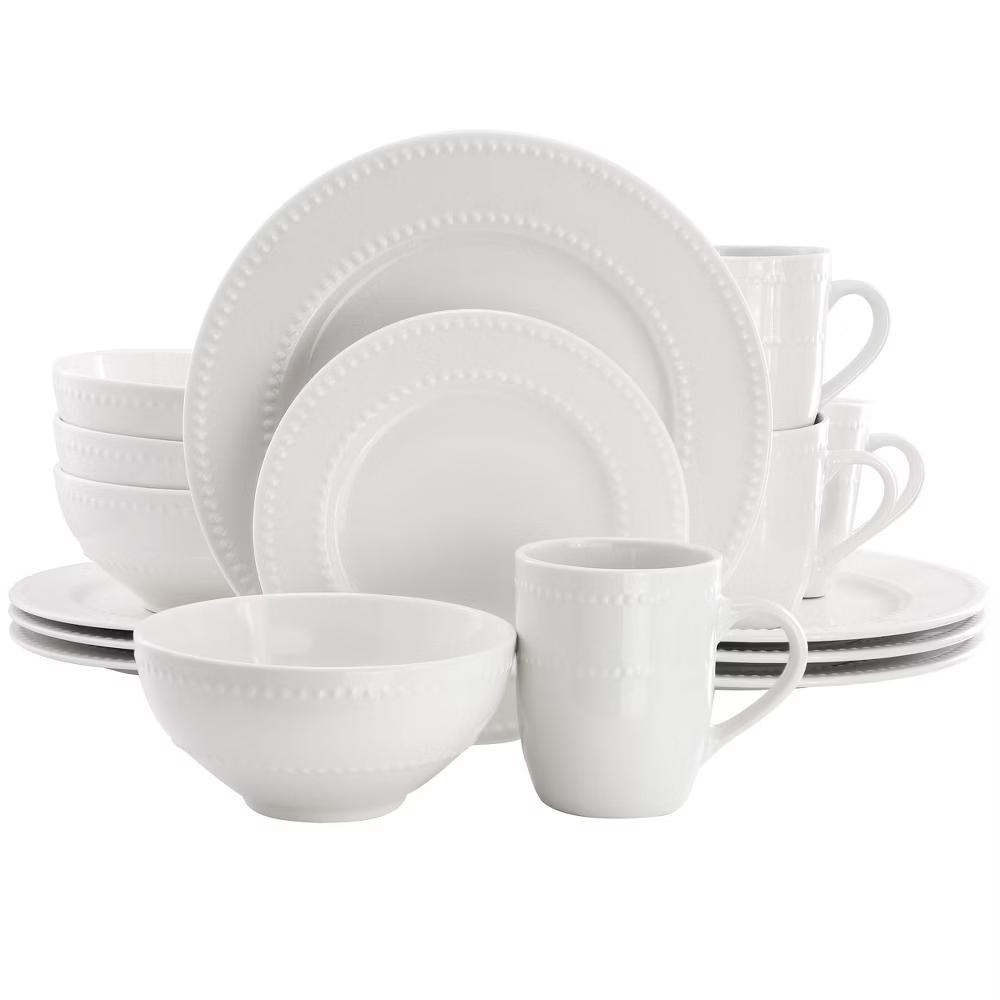 Stoneware Embossed Dot Dinnerware Set in White - Image 10