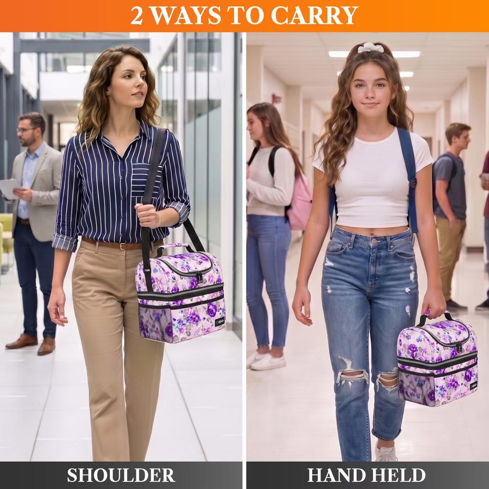 Double Decker Lunch Box Men Women, Insulated Leakproof Cooler Bag Adult Work, Dual Compartment Pail Tote Boys Girls Kids - Image 35