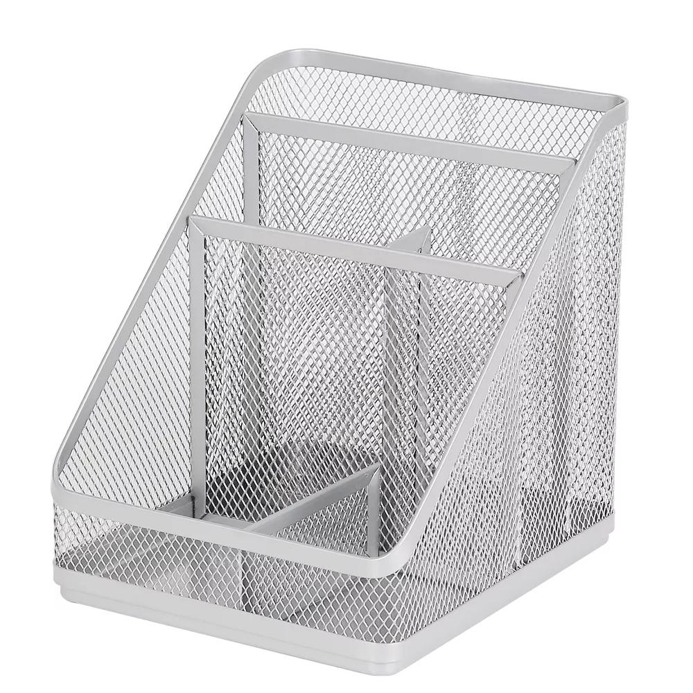 Mesh Medium Desktop Organizer Silver - Steel Desk Tool Holder, Office Supplies, 7"x7"x6" - Image 2