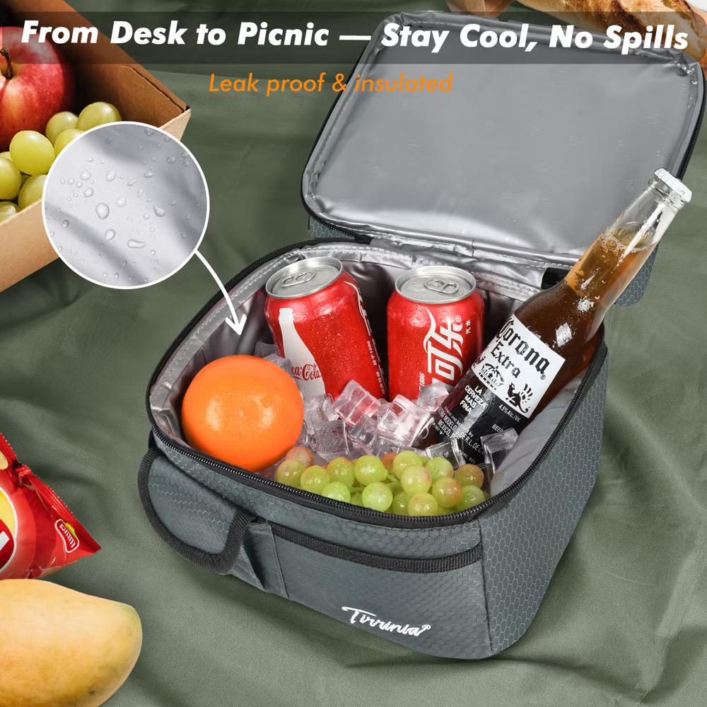 Dual Compartment Insulated Lunch Bag, Leakproof Lunch Tote with Front Pocket, Insulated Lunch Cooler Bag with Back Mesh Pocket - Image 4