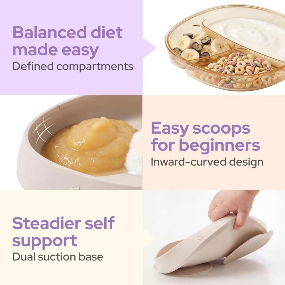2PCS Baby Divided Dishes Plates with Suction Base for 0-3 Years Old Toddler BPA Free Non-Toxic PPSU Food Grade Silicone Microwave Oat Milk - Image 2
